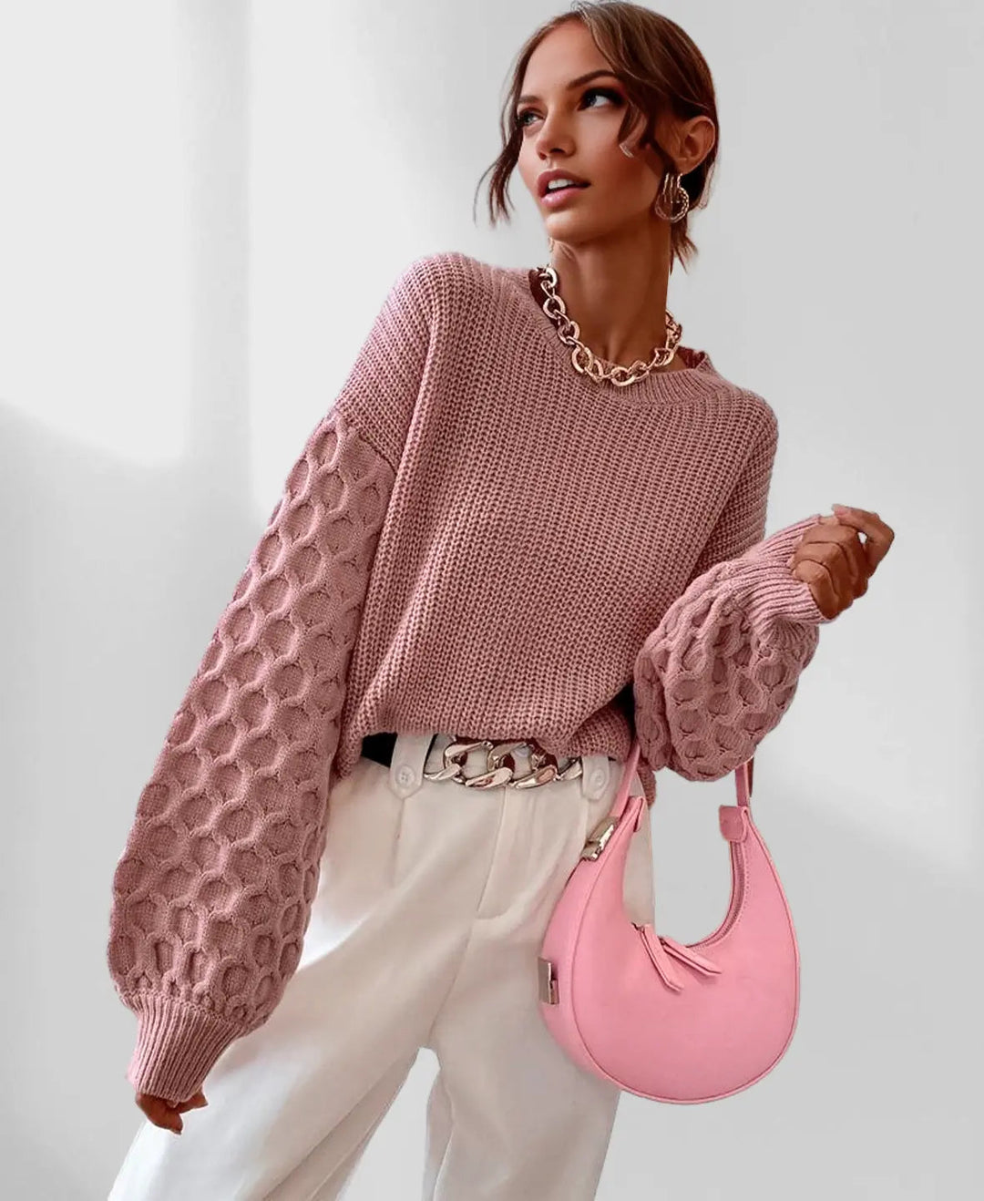 Lorayne Textured-Sleeve Knit Sweater | Women’s Modern Chic Comfort