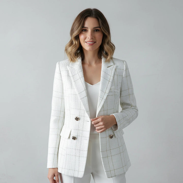 Grid Button Blazer | Elegant Textured Outerwear