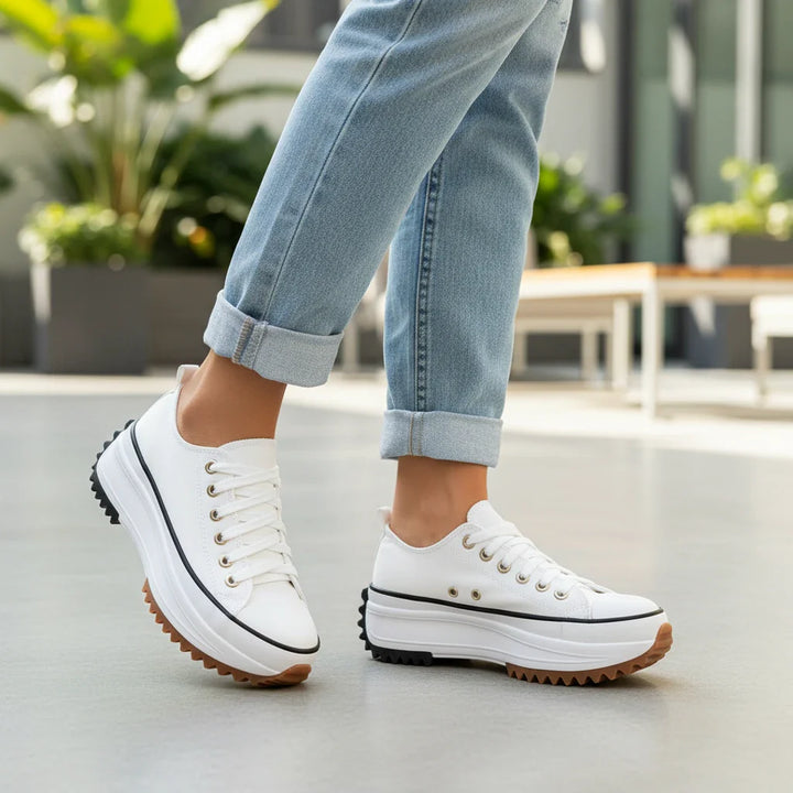 Women's Canvas Platform Lace-Up Trainers