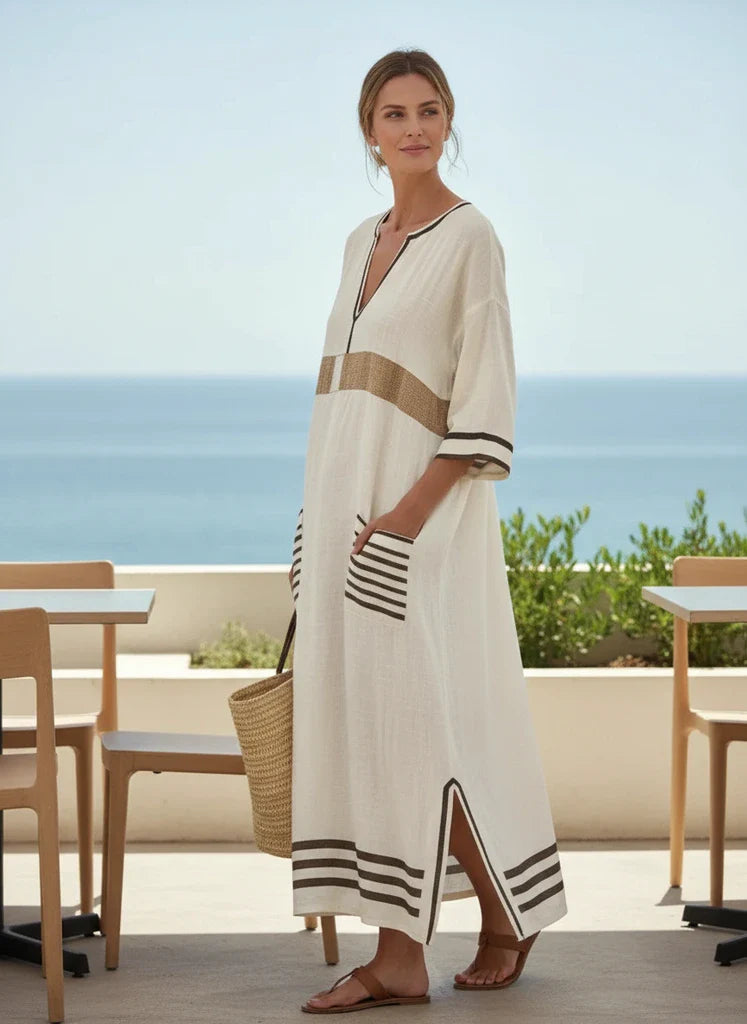 Women’s Striped V-Neck Casual Maxi Dress