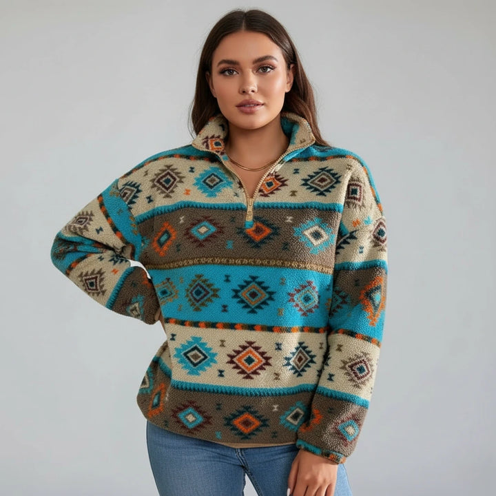 Avaria Tribal Fleece Sweater | Women’s Warm Patterned Pullover