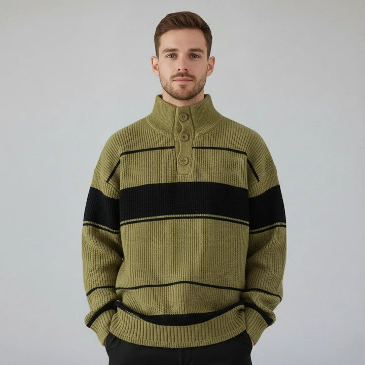Renzo Striped Buttoned Sweater | Men’s Contemporary Casual Look