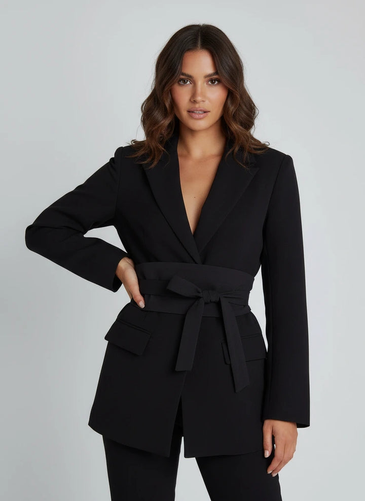 Women’s Belted Long Blazer | Modern Structured Layering