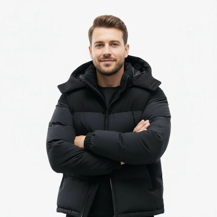 Two-Tone Hooded Puffer Jacket | Men’s Winter Wear