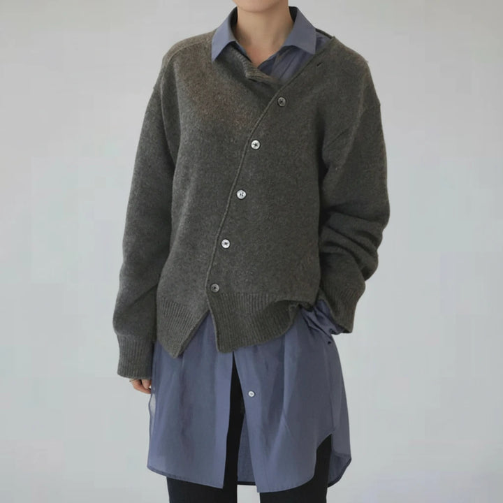 Elayne Asymmetric Button Cardigan | Modern Layering Knit