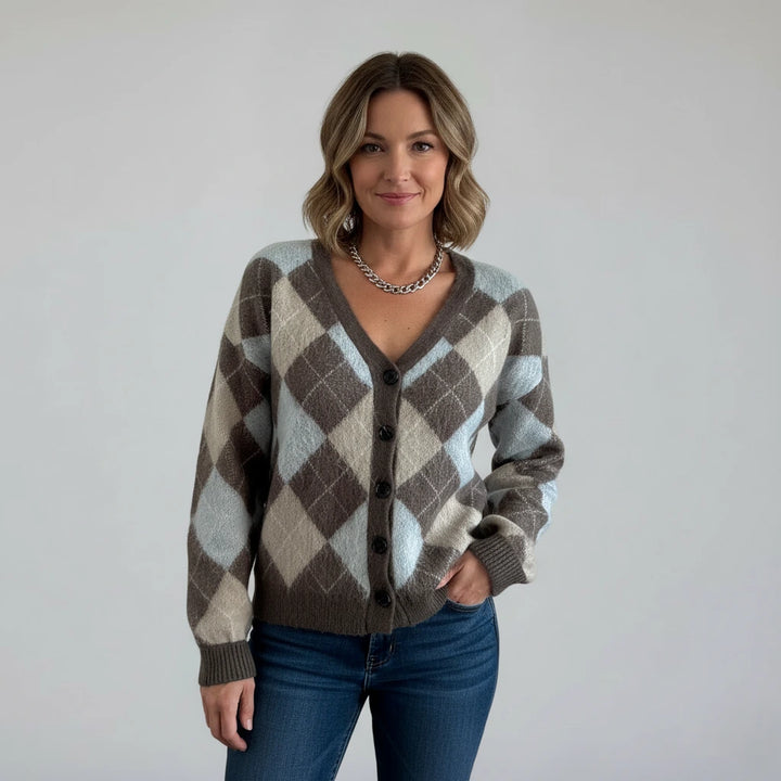 Marlowe Argyle Knit Cardigan | Modern Layering Style
