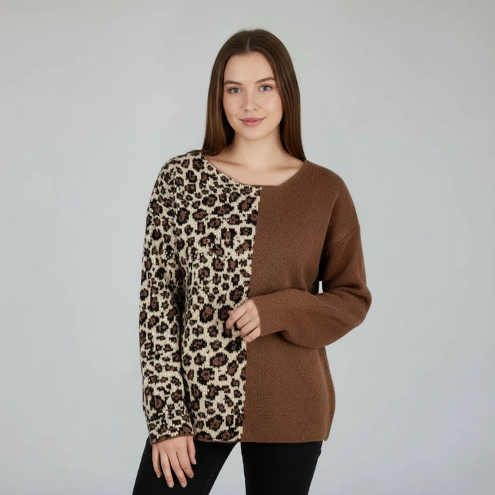 Callista Two-Tone Leopard Knit Jumper | Women’s Bold Winter Style