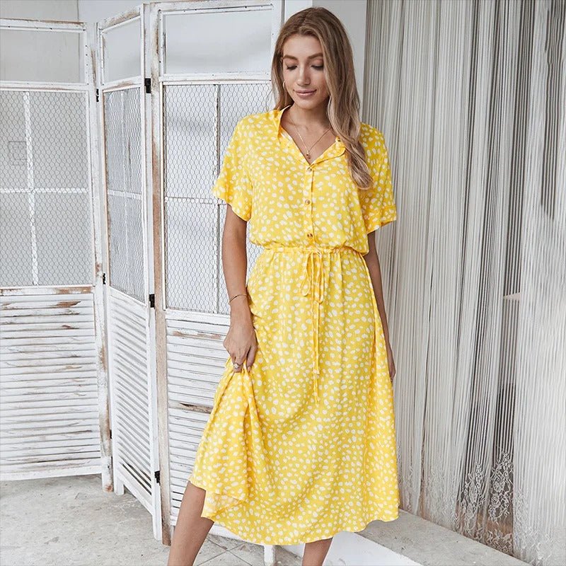 Isla | Button - Up Polka Dot Midi Dress - LXNDOND3 - CP204030