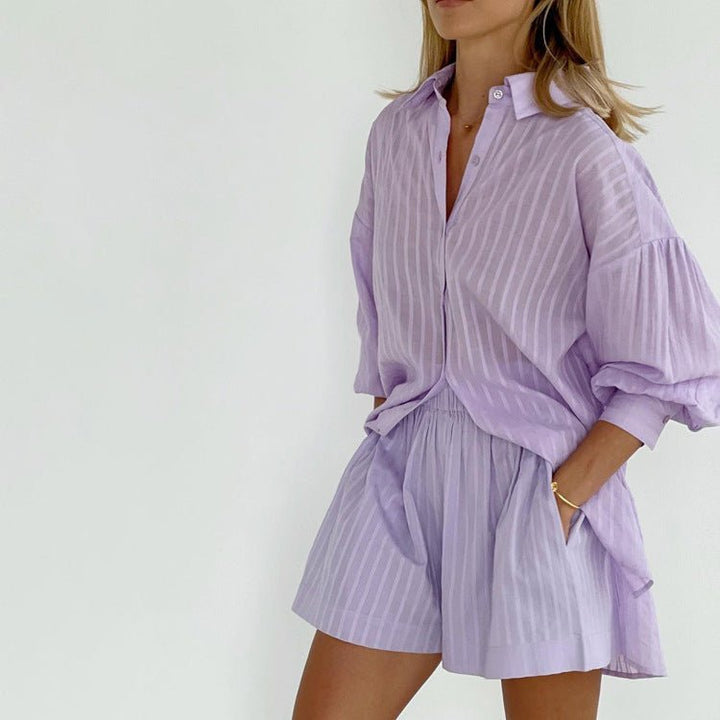 Lioren | Striped Button - Up Two - Piece Set - LXNDON