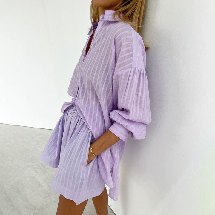Lioren | Striped Button - Up Two - Piece Set - LXNDON