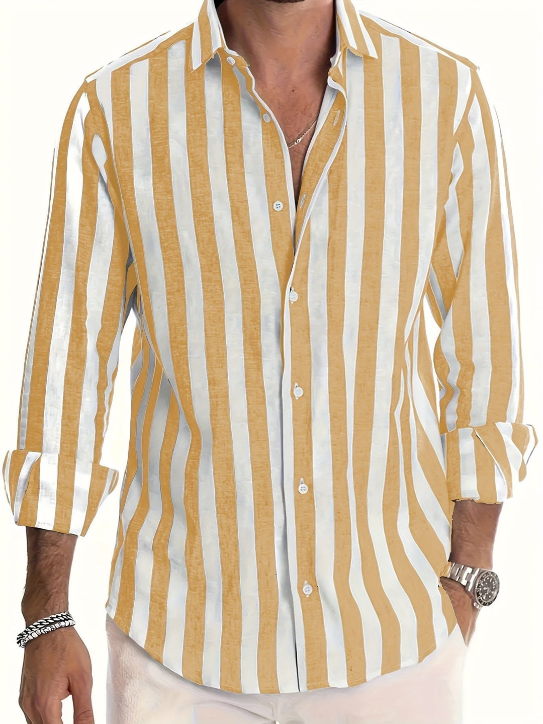 Lucas | Striped Long Sleeve Men’s Shirt - LXNDON