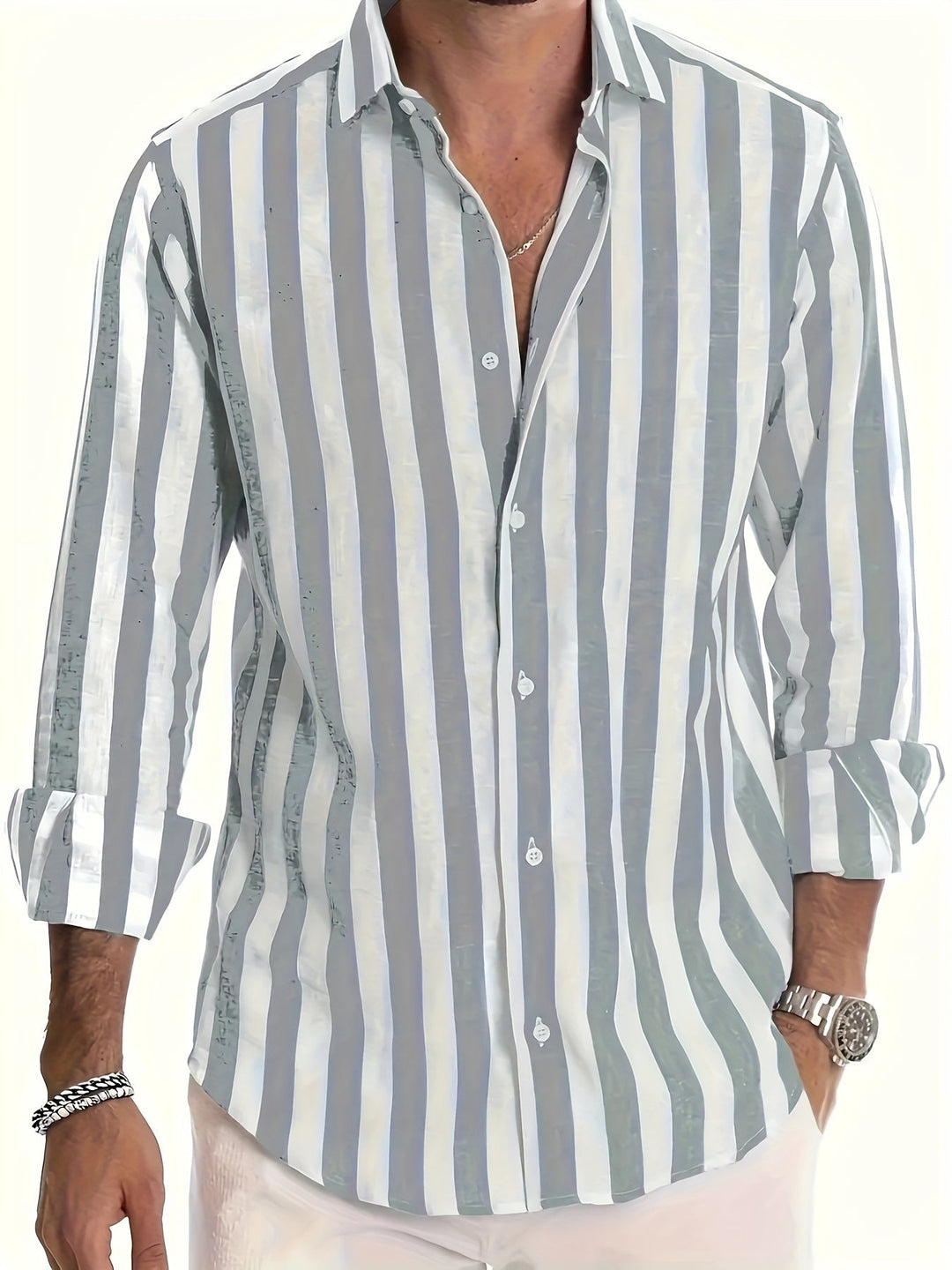 Lucas | Striped Long Sleeve Men’s Shirt - LXNDON