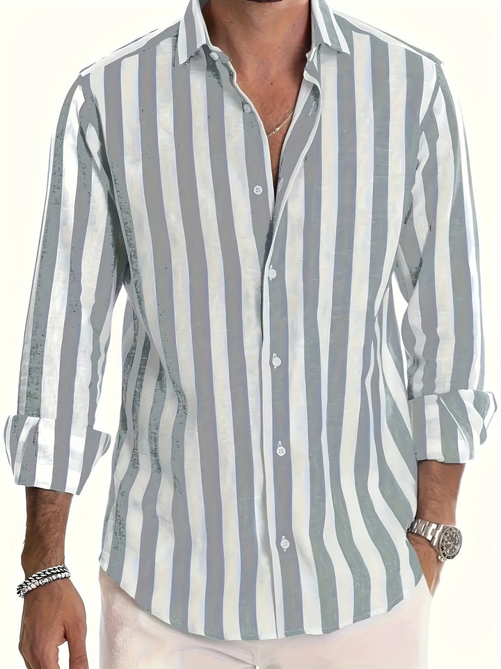 Lucas | Striped Long Sleeve Men’s Shirt - LXNDON