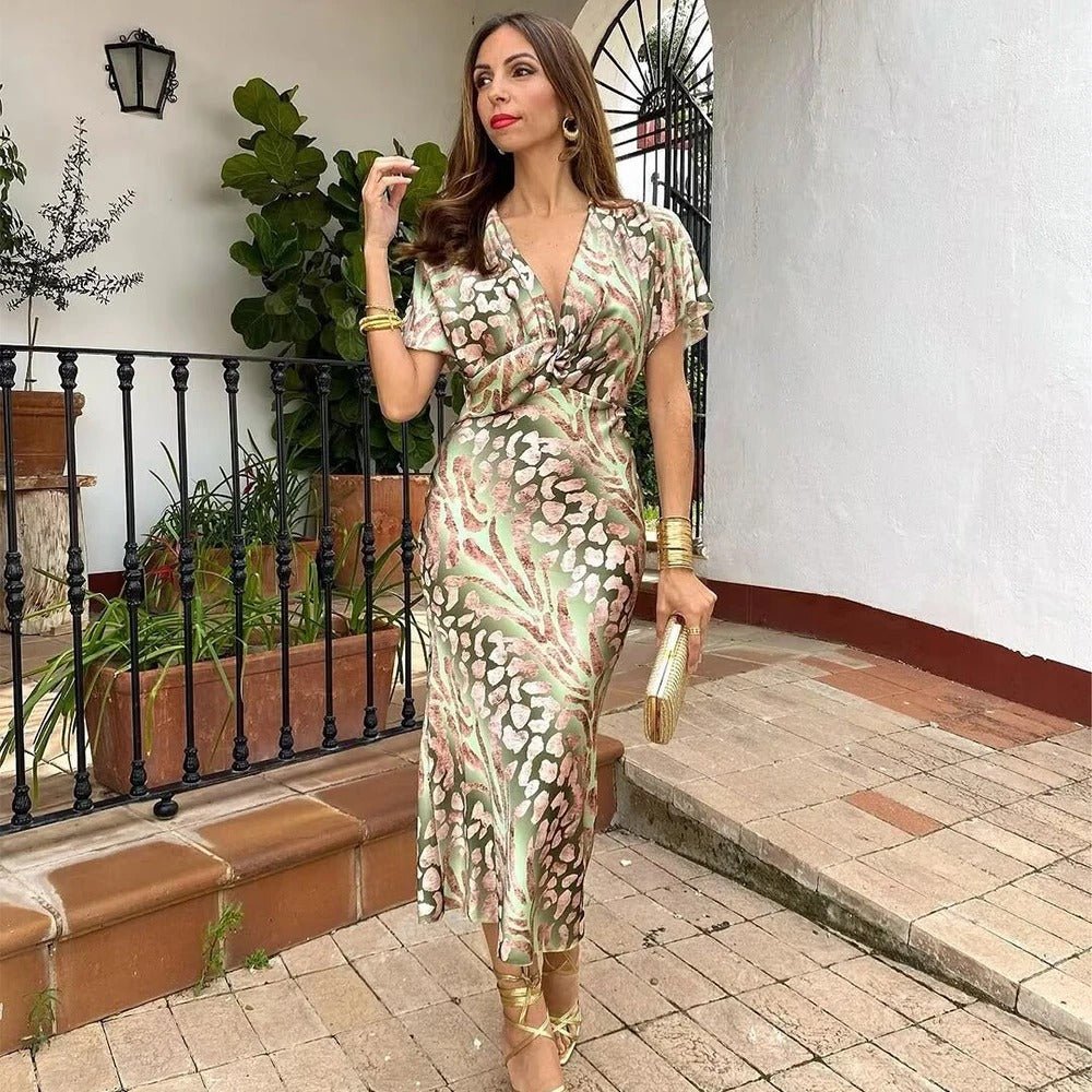 Women's Elegant Wrap-Style Midi Dress