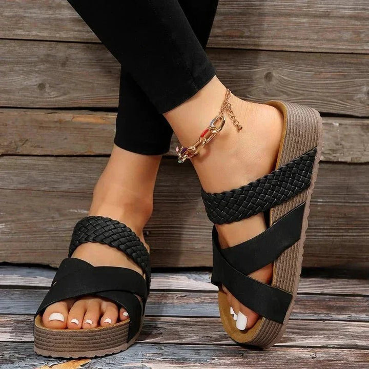 Maribelle | Woven Strap Slide Sandals - LXNDON