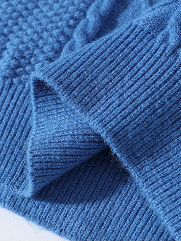 Men's casual Solid Cable slim fit stand collar sweater - LXNDON