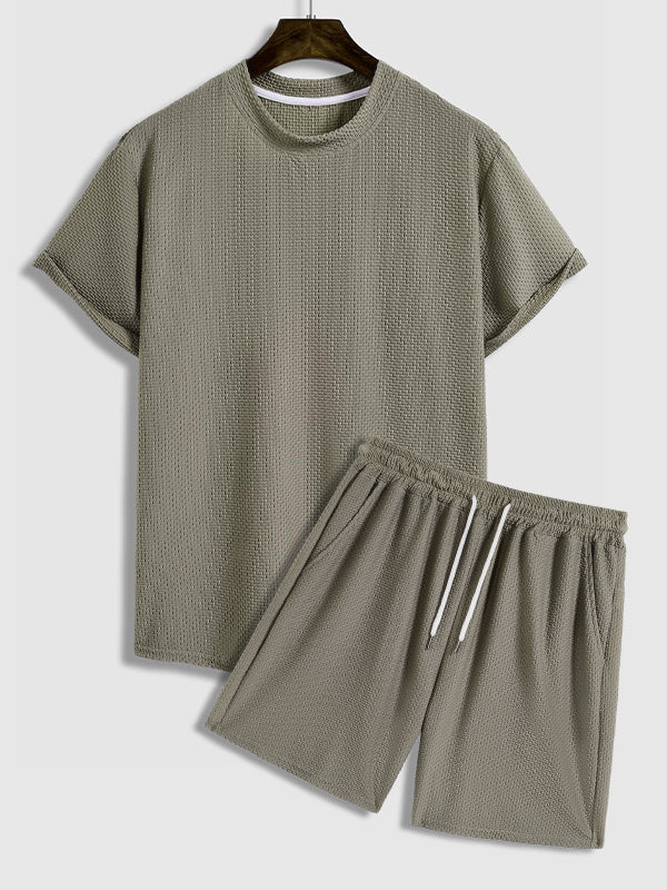 Men's comfortable textured T-shirt casual shorts set - LXNDON