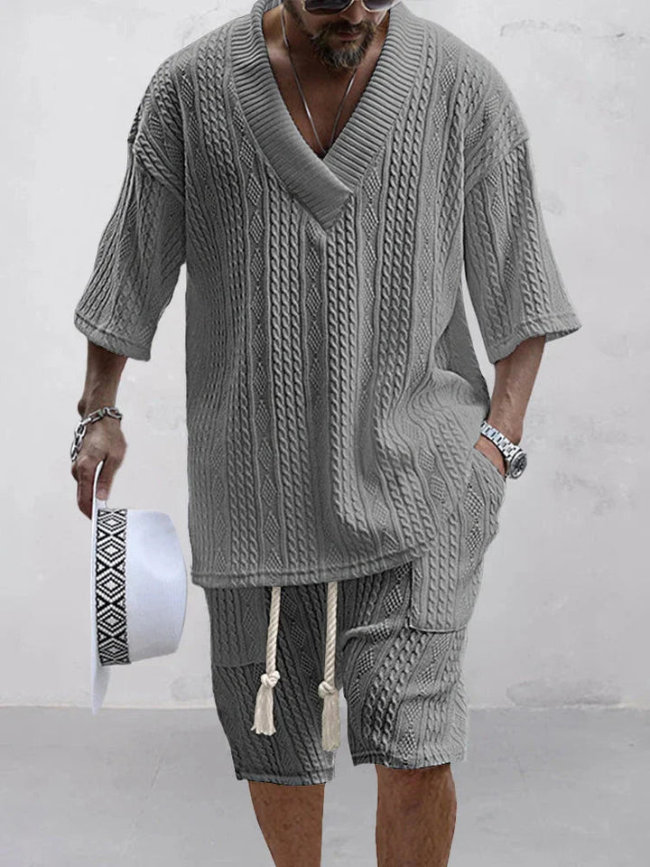 Men's fashionable knitted jacquard shirt set - LXNDON