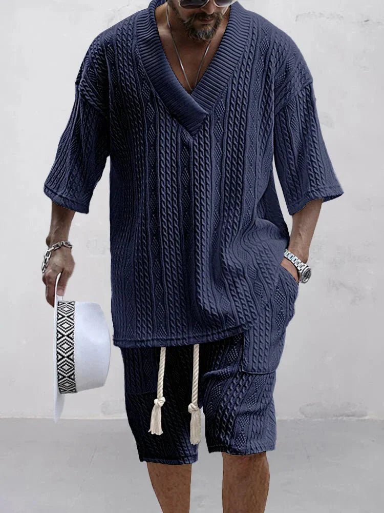 Men's fashionable knitted jacquard shirt set - LXNDON