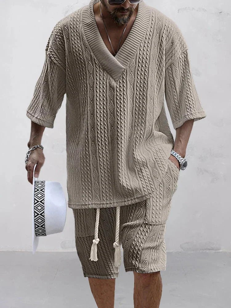 Men's fashionable knitted jacquard shirt set - LXNDON