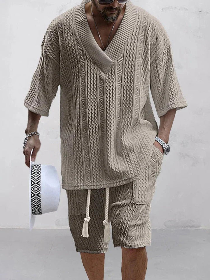Men's fashionable knitted jacquard shirt set - LXNDON