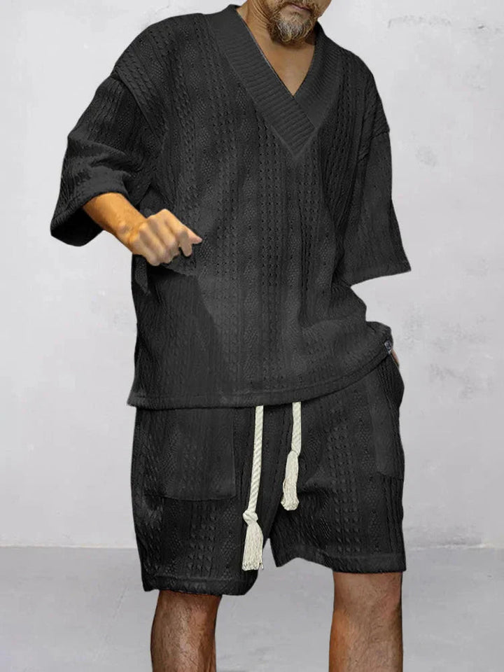 Men's fashionable knitted jacquard shirt set - LXNDON