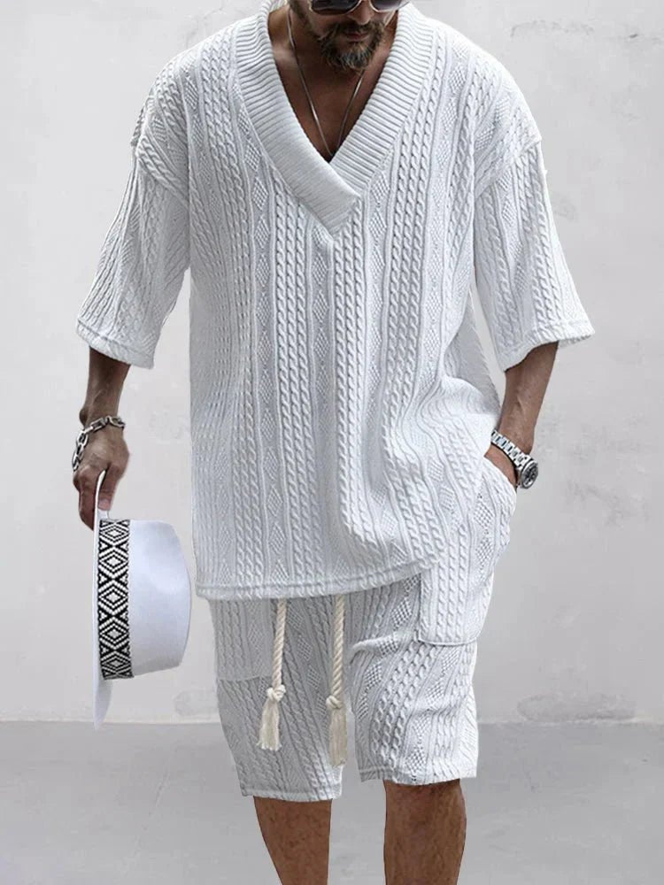 Men's fashionable knitted jacquard shirt set - LXNDON
