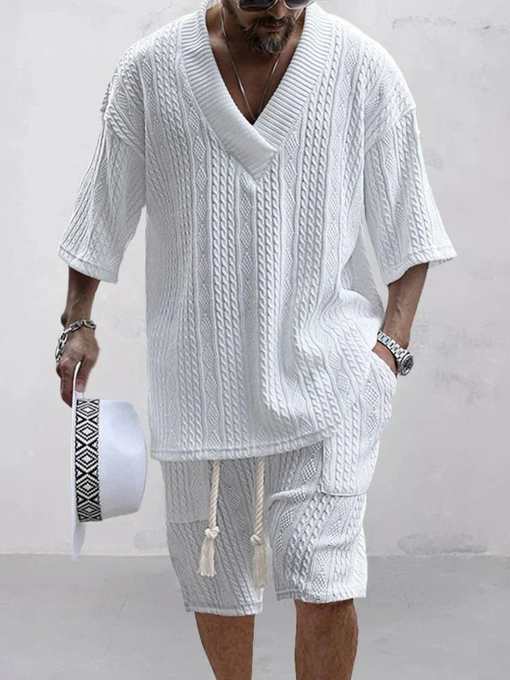 Men's fashionable knitted jacquard shirt set - LXNDON