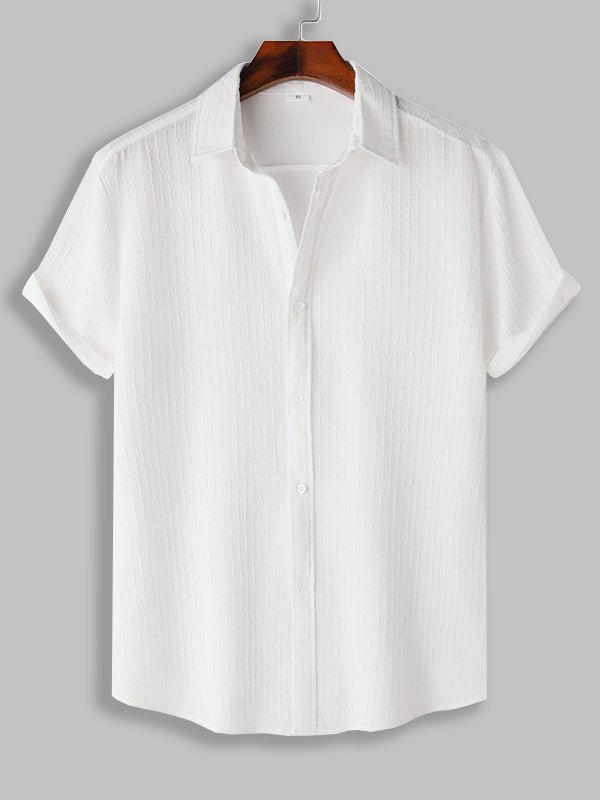 Men's irregular texture striped solid color casual short - sleeved shirt - LXNDONSKU_1753277743771_20