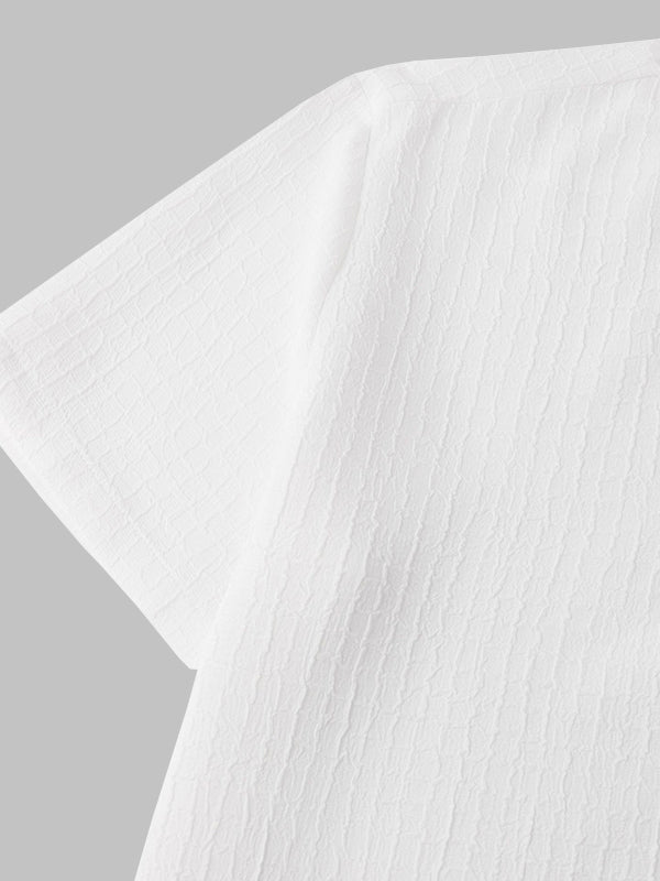 Men's irregular texture striped solid color casual short - sleeved shirt - LXNDONSKU_1753277743771_20