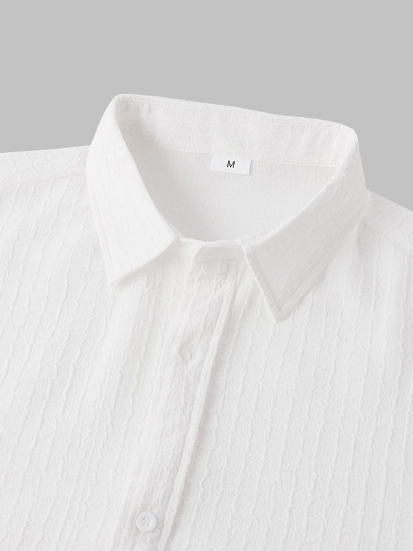 Men's irregular texture striped solid color casual short - sleeved shirt - LXNDONSKU_1753277743771_20