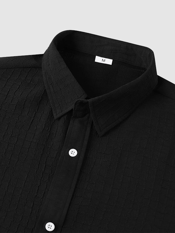 Men's irregular texture striped solid color casual short - sleeved shirt - LXNDONSKU_1753277743771_639