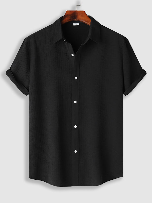 Men's irregular texture striped solid color casual short - sleeved shirt - LXNDONSKU_1753277743771_639