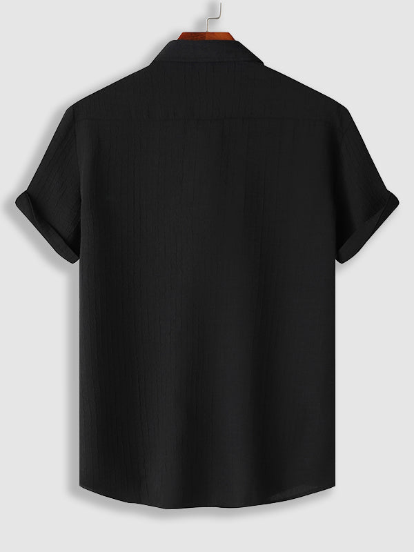 Men's irregular texture striped solid color casual short - sleeved shirt - LXNDONSKU_1753277743771_639