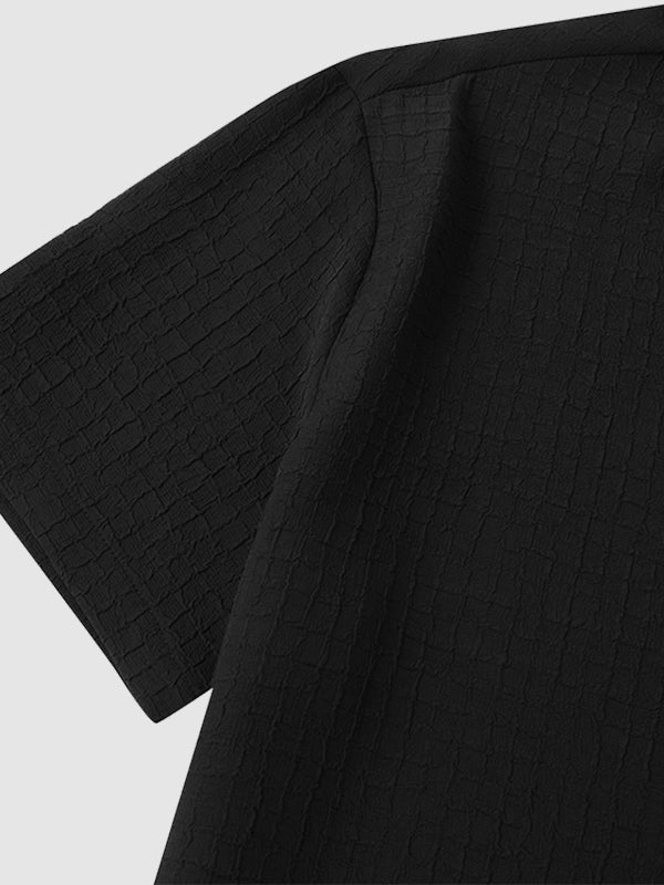 Men's irregular texture striped solid color casual short - sleeved shirt - LXNDONSKU_1753277743771_639