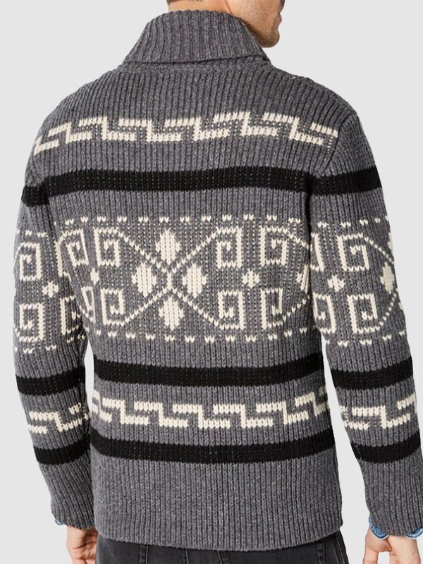 Men's lapel jacquard knitted casual sweater cardigan jacket - LXNDON