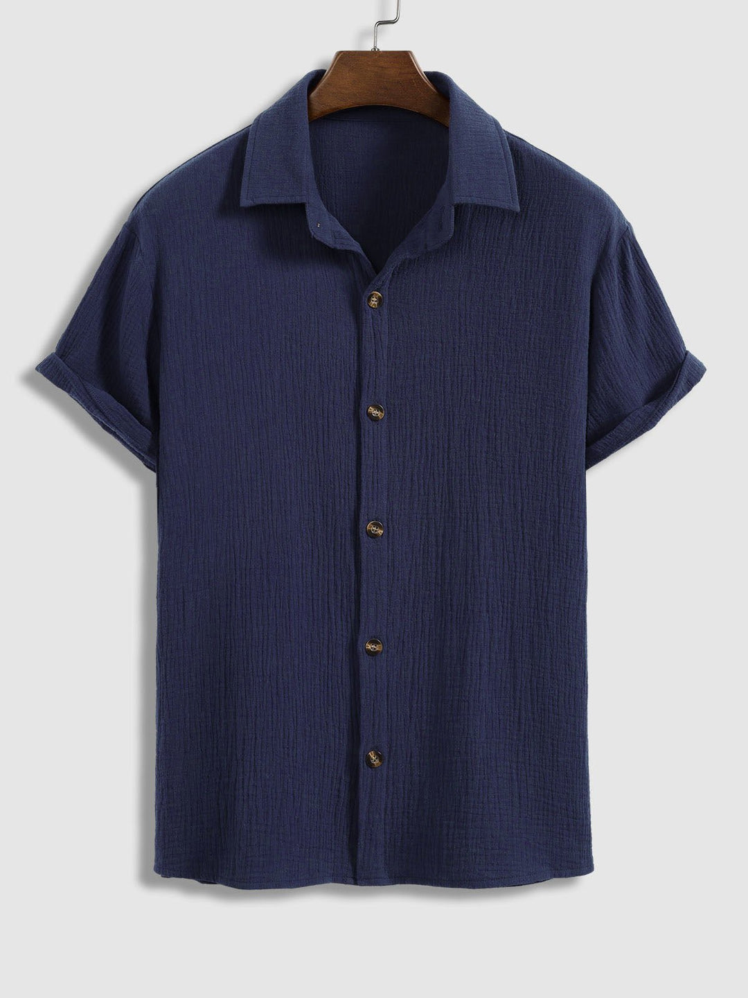 Men's pleated textured solid color short sleeve set - LXNDON