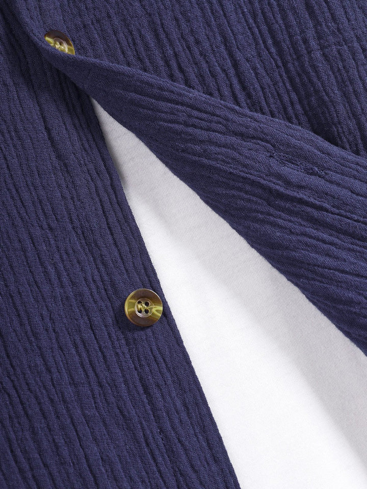 Men's pleated textured solid color short sleeve set - LXNDON