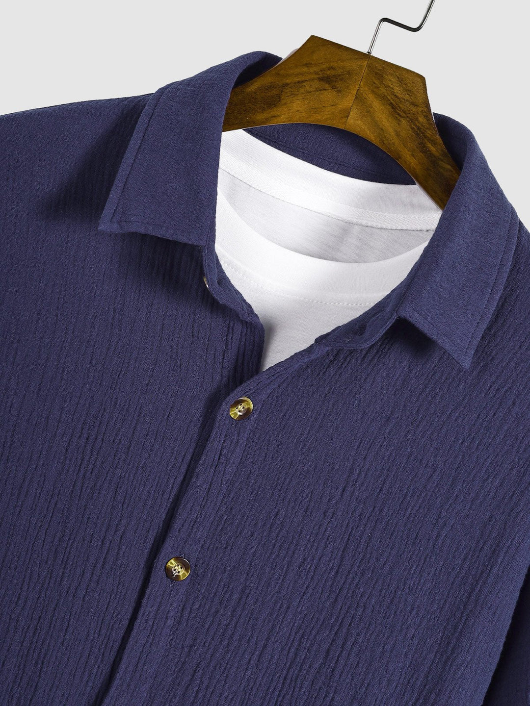 Men's pleated textured solid color short sleeve set - LXNDON