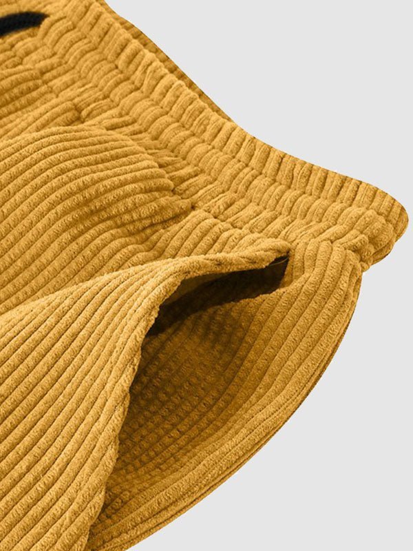 Men's Retro Corduroy Casual Lapel Solid Button Short Sleeve Shirt Shorts Set - LXNDON