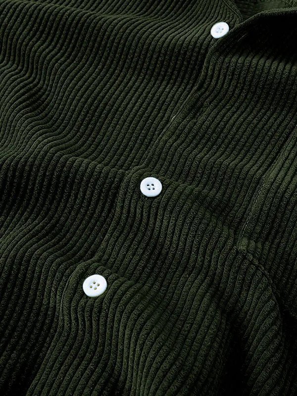 Men's Retro Corduroy Casual Lapel Solid Button Short Sleeve Shirt Shorts Set - LXNDON