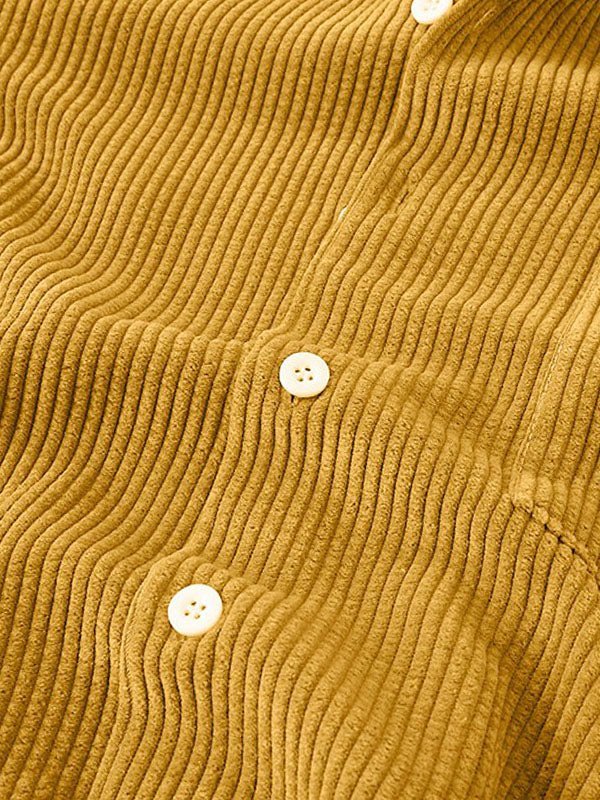 Men's Retro Corduroy Casual Lapel Solid Button Short Sleeve Shirt Shorts Set - LXNDON