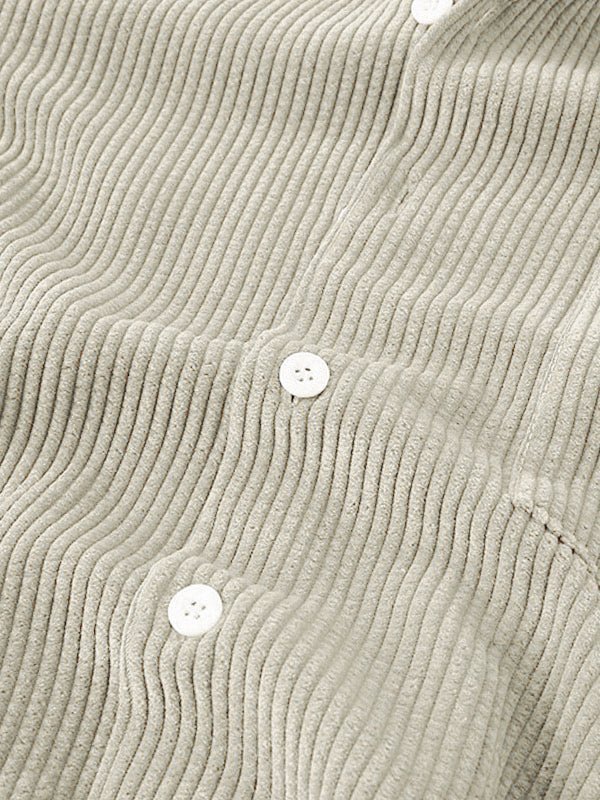 Men's Retro Corduroy Casual Lapel Solid Button Short Sleeve Shirt Shorts Set - LXNDON