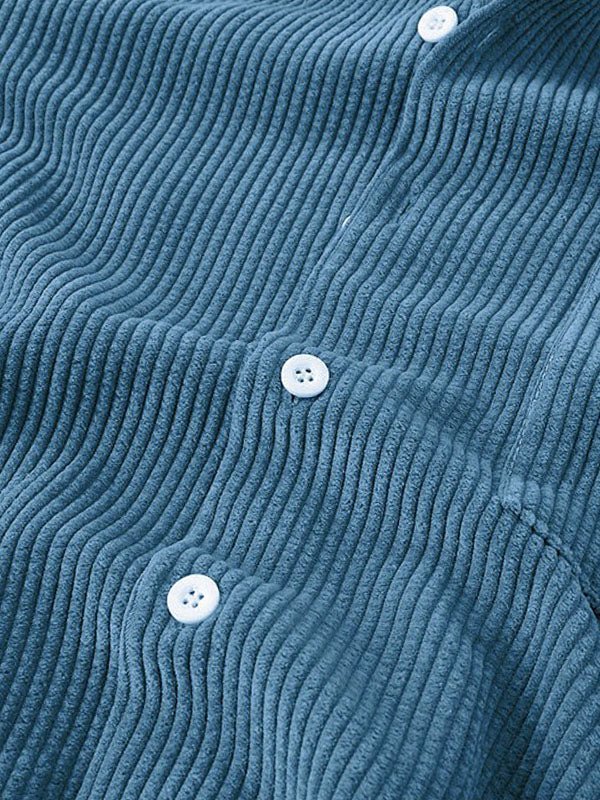 Men's Retro Corduroy Casual Lapel Solid Button Short Sleeve Shirt Shorts Set - LXNDON