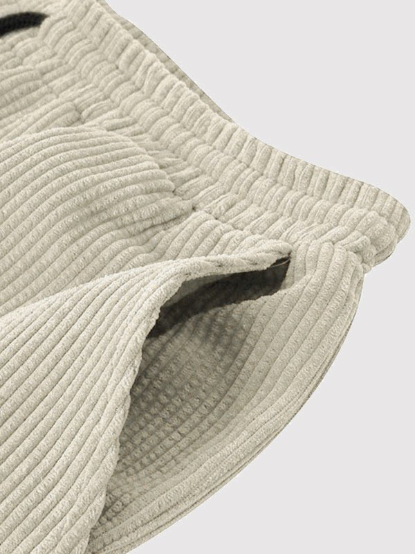 Men's Retro Corduroy Casual Lapel Solid Button Short Sleeve Shirt Shorts Set - LXNDON