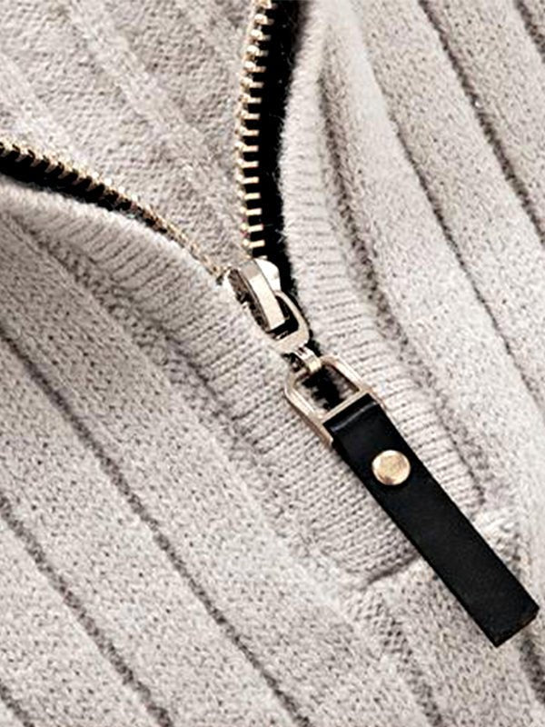 Men's Solid Cable Casual Zip Stand Collar Sweater - LXNDON
