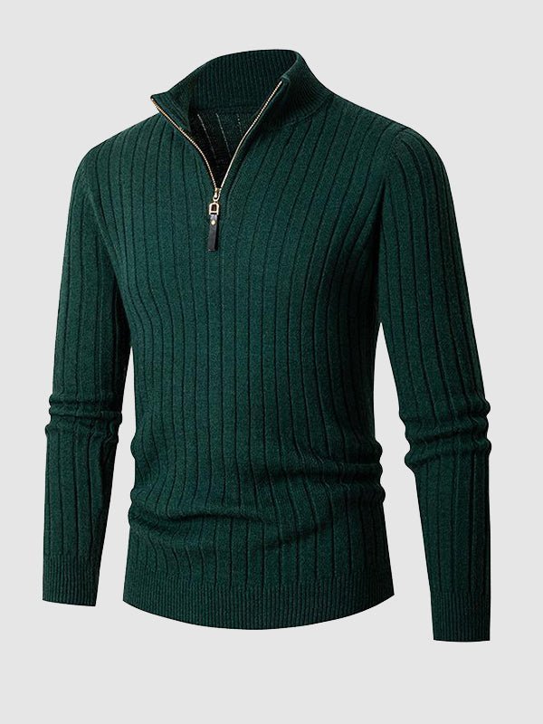 Men's Solid Cable Casual Zip Stand Collar Sweater - LXNDON