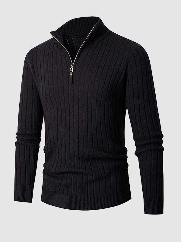 Men's Solid Cable Casual Zip Stand Collar Sweater - LXNDON