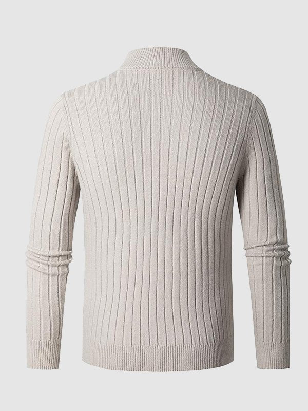 Men's Solid Cable Casual Zip Stand Collar Sweater - LXNDON