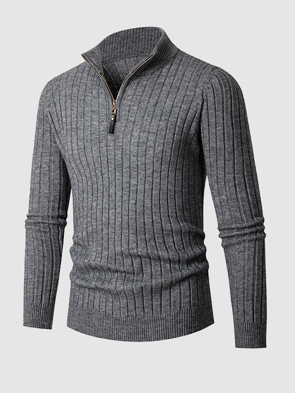 Men's Solid Cable Casual Zip Stand Collar Sweater - LXNDON
